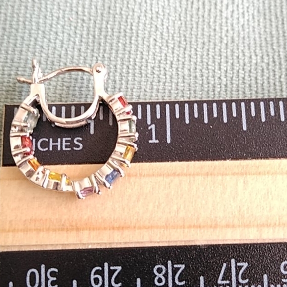 PREMIUM MULTI SAPPHIRE INSIDE OUT HOOP EARRINGS - Picture 2 of 6